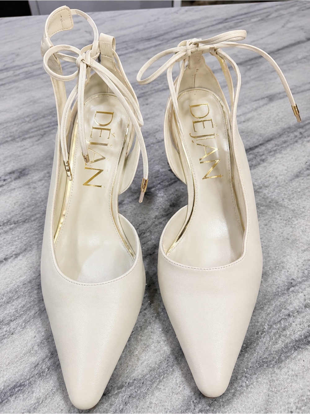 DELTAN Ivory Leather Pointed-Toe Lace-Up Heels Size 8M